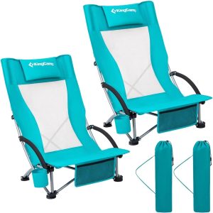 KingCamp Low Beach Chairs, Portable Folding Chair for Adults Extra Wide Ergonomic High Back Seat 300lbs Heavy Duty Lightweight Oversized Gear with Carry Bag for Outdoor Lawn Camping Picnic