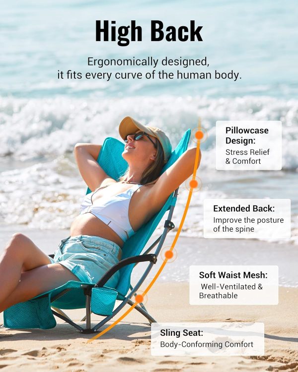 KingCamp Low Beach Chairs, Portable Folding Chair for Adults Extra Wide Ergonomic High Back Seat 300lbs Heavy Duty Lightweight Oversized Gear with Carry Bag for Outdoor Lawn Camping Picnic - Image 3
