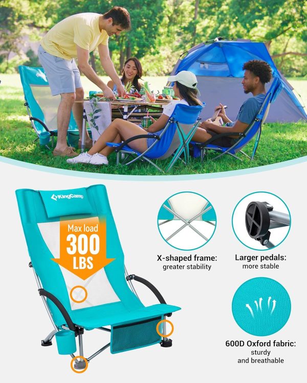 KingCamp Low Beach Chairs, Portable Folding Chair for Adults Extra Wide Ergonomic High Back Seat 300lbs Heavy Duty Lightweight Oversized Gear with Carry Bag for Outdoor Lawn Camping Picnic - Image 5