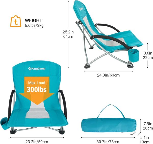 KingCamp Low Beach Chairs, Portable Folding Chair for Adults Extra Wide Ergonomic High Back Seat 300lbs Heavy Duty Lightweight Oversized Gear with Carry Bag for Outdoor Lawn Camping Picnic - Image 9
