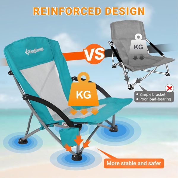 KingCamp Low Beach Chairs, Portable Folding Chair for Adults Extra Wide Ergonomic High Back Seat 300lbs Heavy Duty Lightweight Oversized Gear with Carry Bag for Outdoor Lawn Camping Picnic - Image 11