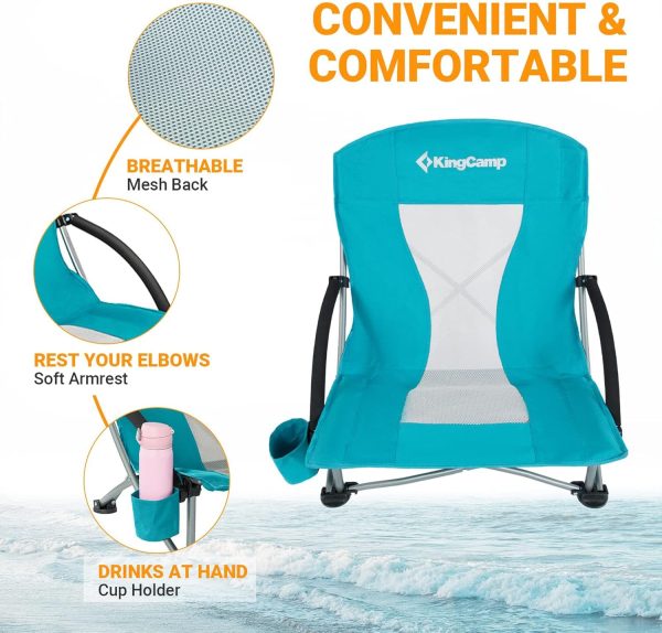 KingCamp Low Beach Chairs, Portable Folding Chair for Adults Extra Wide Ergonomic High Back Seat 300lbs Heavy Duty Lightweight Oversized Gear with Carry Bag for Outdoor Lawn Camping Picnic - Image 12