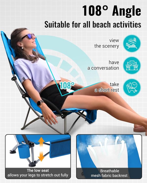 KingCamp Low Beach Chairs, Portable Folding Chair for Adults Extra Wide Ergonomic High Back Seat 300lbs Heavy Duty Lightweight Oversized Gear with Carry Bag for Outdoor Lawn Camping Picnic - Image 27