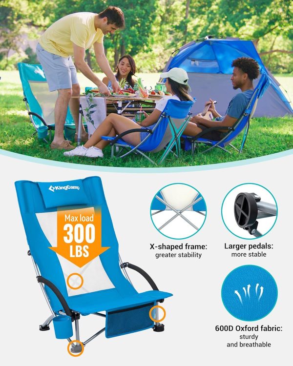 KingCamp Low Beach Chairs, Portable Folding Chair for Adults Extra Wide Ergonomic High Back Seat 300lbs Heavy Duty Lightweight Oversized Gear with Carry Bag for Outdoor Lawn Camping Picnic - Image 28