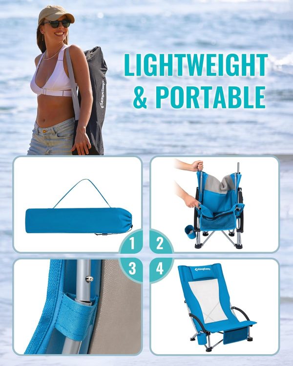 KingCamp Low Beach Chairs, Portable Folding Chair for Adults Extra Wide Ergonomic High Back Seat 300lbs Heavy Duty Lightweight Oversized Gear with Carry Bag for Outdoor Lawn Camping Picnic - Image 29