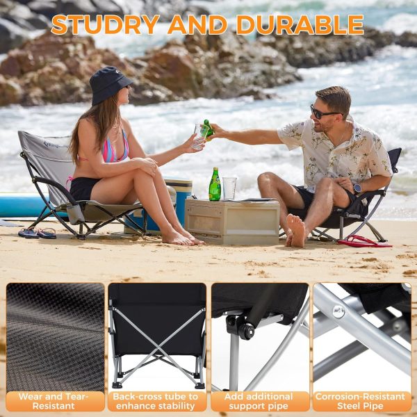 KingCamp Low Beach Chairs, Portable Folding Chair for Adults Extra Wide Ergonomic High Back Seat 300lbs Heavy Duty Lightweight Oversized Gear with Carry Bag for Outdoor Lawn Camping Picnic - Image 34