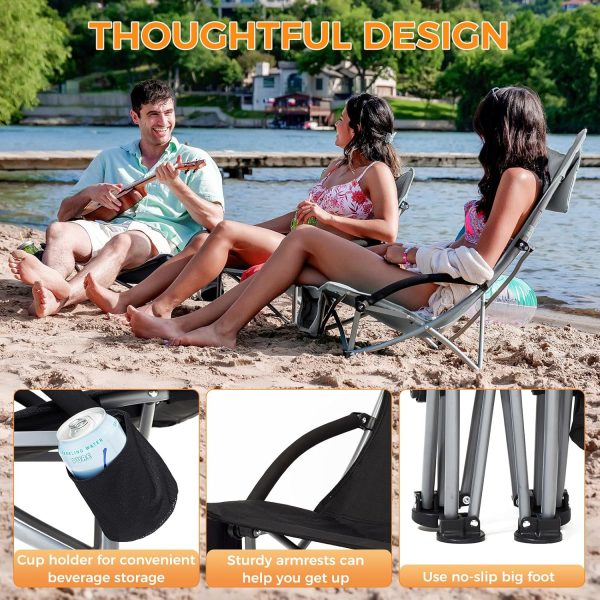 KingCamp Low Beach Chairs, Portable Folding Chair for Adults Extra Wide Ergonomic High Back Seat 300lbs Heavy Duty Lightweight Oversized Gear with Carry Bag for Outdoor Lawn Camping Picnic - Image 35