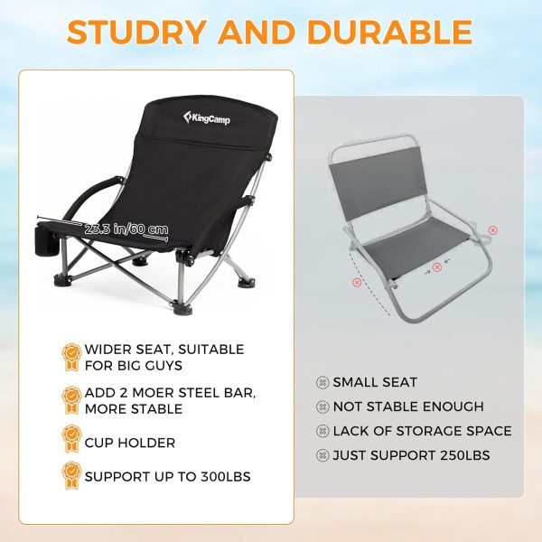 KingCamp Low Beach Chairs, Portable Folding Chair for Adults Extra Wide Ergonomic High Back Seat 300lbs Heavy Duty Lightweight Oversized Gear with Carry Bag for Outdoor Lawn Camping Picnic - Image 36