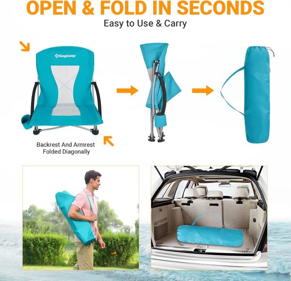 KingCamp Low Beach Chairs, Portable Folding Chair for Adults Extra Wide Ergonomic High Back Seat 300lbs Heavy Duty Lightweight Oversized Gear with Carry Bag for Outdoor Lawn Camping Picnic - Image 61