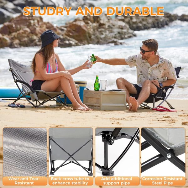 KingCamp Low Beach Chairs, Portable Folding Chair for Adults Extra Wide Ergonomic High Back Seat 300lbs Heavy Duty Lightweight Oversized Gear with Carry Bag for Outdoor Lawn Camping Picnic - Image 67