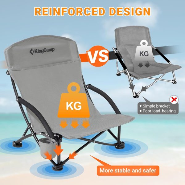 KingCamp Low Beach Chairs, Portable Folding Chair for Adults Extra Wide Ergonomic High Back Seat 300lbs Heavy Duty Lightweight Oversized Gear with Carry Bag for Outdoor Lawn Camping Picnic - Image 68