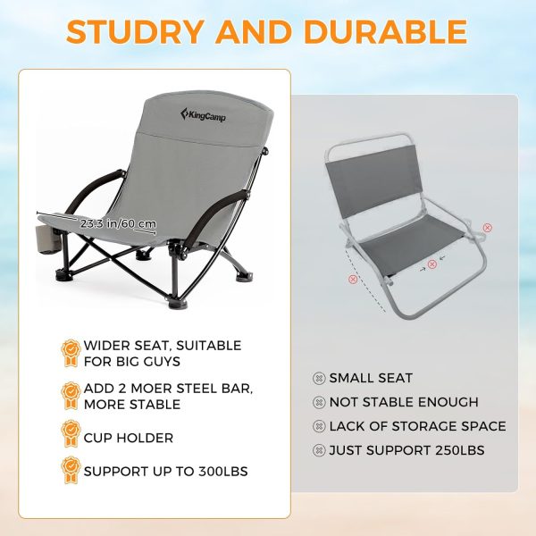 KingCamp Low Beach Chairs, Portable Folding Chair for Adults Extra Wide Ergonomic High Back Seat 300lbs Heavy Duty Lightweight Oversized Gear with Carry Bag for Outdoor Lawn Camping Picnic - Image 70