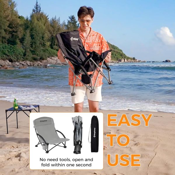 KingCamp Low Beach Chairs, Portable Folding Chair for Adults Extra Wide Ergonomic High Back Seat 300lbs Heavy Duty Lightweight Oversized Gear with Carry Bag for Outdoor Lawn Camping Picnic - Image 71