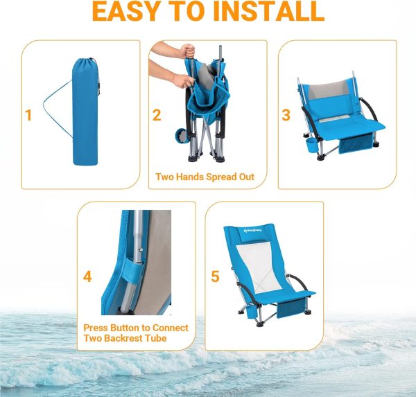 KingCamp Low Beach Chairs, Portable Folding Chair for Adults Extra Wide Ergonomic High Back Seat 300lbs Heavy Duty Lightweight Oversized Gear with Carry Bag for Outdoor Lawn Camping Picnic - Image 78