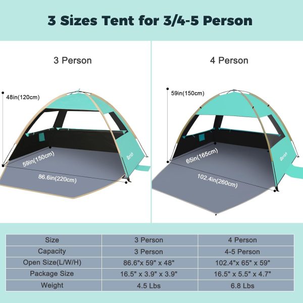 Gorich Beach Tent Sun Shelter for 3/4-5/6-7/8-10 Person with UPF 50＋ UV Protection, Lightweight & Easy Setup Beach Shade Canopy, Portable Beach Shade Tent Beach Cabana - Image 10