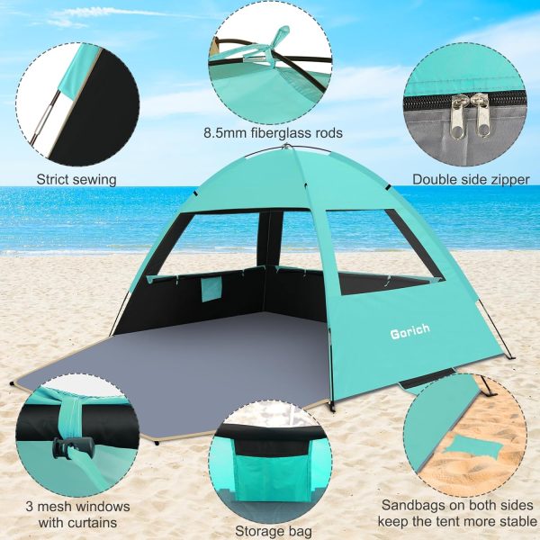 Gorich Beach Tent Sun Shelter for 3/4-5/6-7/8-10 Person with UPF 50＋ UV Protection, Lightweight & Easy Setup Beach Shade Canopy, Portable Beach Shade Tent Beach Cabana - Image 15