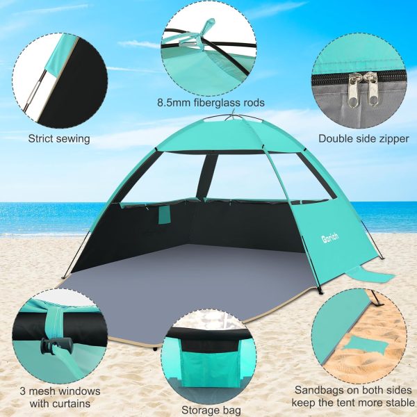Gorich Beach Tent Sun Shelter for 3/4-5/6-7/8-10 Person with UPF 50＋ UV Protection, Lightweight & Easy Setup Beach Shade Canopy, Portable Beach Shade Tent Beach Cabana - Image 20