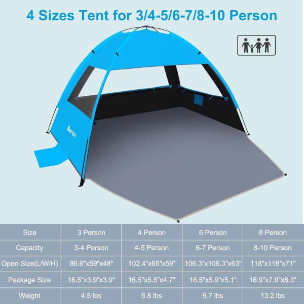 Gorich Beach Tent Sun Shelter for 3/4-5/6-7/8-10 Person with UPF 50＋ UV Protection, Lightweight & Easy Setup Beach Shade Canopy, Portable Beach Shade Tent Beach Cabana - Image 32