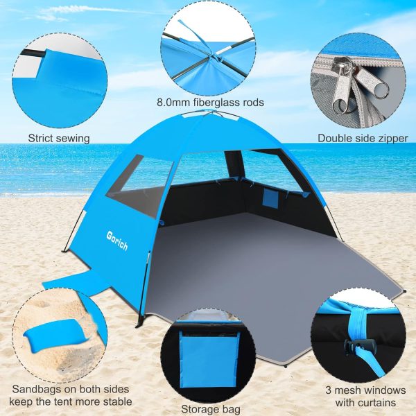 Gorich Beach Tent Sun Shelter for 3/4-5/6-7/8-10 Person with UPF 50＋ UV Protection, Lightweight & Easy Setup Beach Shade Canopy, Portable Beach Shade Tent Beach Cabana - Image 35