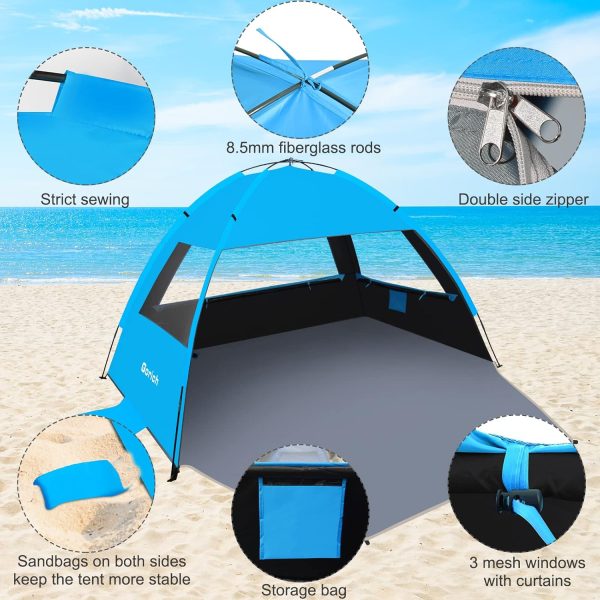 Gorich Beach Tent Sun Shelter for 3/4-5/6-7/8-10 Person with UPF 50＋ UV Protection, Lightweight & Easy Setup Beach Shade Canopy, Portable Beach Shade Tent Beach Cabana - Image 44
