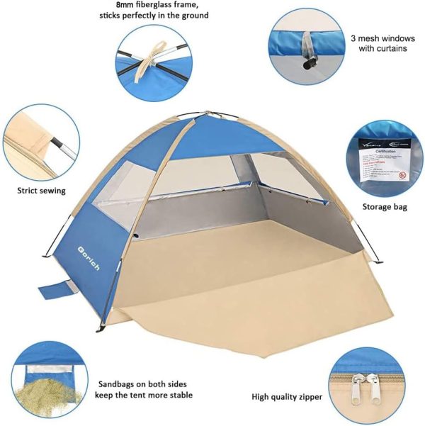 Gorich Beach Tent Sun Shelter for 3/4-5/6-7/8-10 Person with UPF 50＋ UV Protection, Lightweight & Easy Setup Beach Shade Canopy, Portable Beach Shade Tent Beach Cabana - Image 50