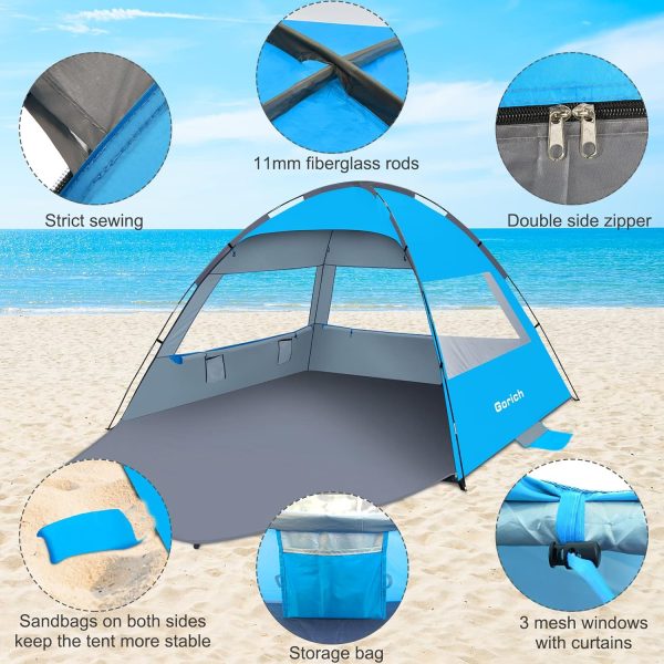 Gorich Beach Tent Sun Shelter for 3/4-5/6-7/8-10 Person with UPF 50＋ UV Protection, Lightweight & Easy Setup Beach Shade Canopy, Portable Beach Shade Tent Beach Cabana - Image 56