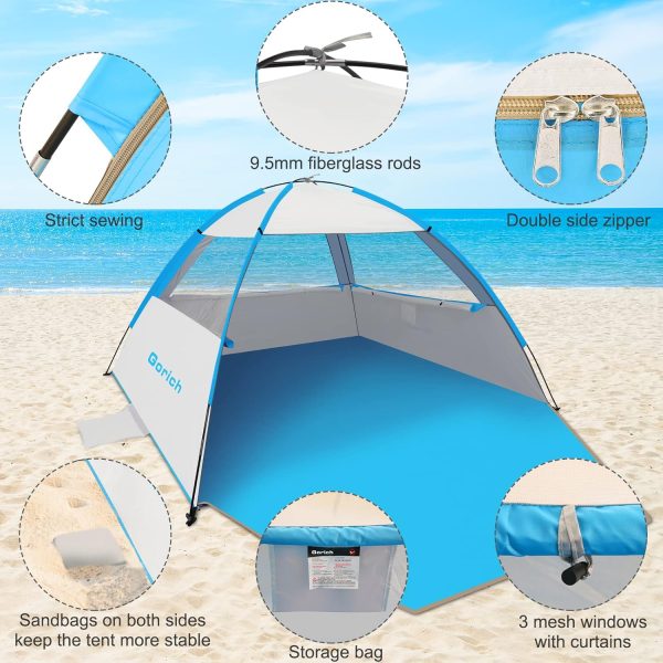Gorich Beach Tent Sun Shelter for 3/4-5/6-7/8-10 Person with UPF 50＋ UV Protection, Lightweight & Easy Setup Beach Shade Canopy, Portable Beach Shade Tent Beach Cabana - Image 71