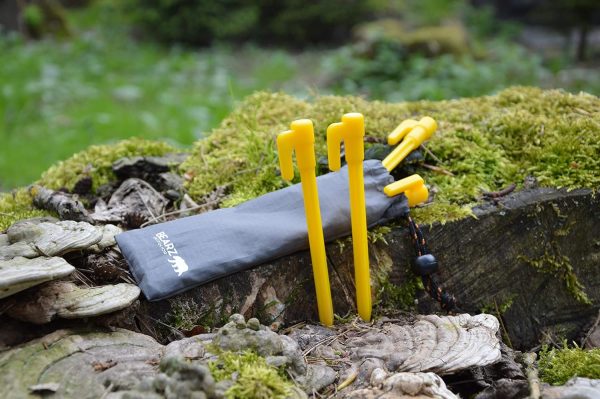 Plastic Stakes by BEARZ Outdoor. Small Tarp Stakes/ Tent Spikes for Sand, Lawn, Beach Blankets. Compact & Lightweight Tent Pegs with an Anchor. Safety Yellow (5.9″ Pack of 4) - Image 2