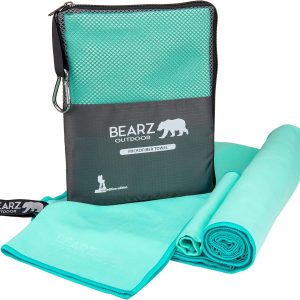 Microfiber Towel Set by BEARZ Outdoor. Microfiber Towels for Body, Workout Towel, Camp Towel, Yoga Towel, Sweat Towel, Microfiber Beach Towel, Travel Towel. Fast Drying & Compact. Free Face Towel