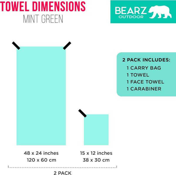 Microfiber Towel Set by BEARZ Outdoor. Microfiber Towels for Body, Workout Towel, Camp Towel, Yoga Towel, Sweat Towel, Microfiber Beach Towel, Travel Towel. Fast Drying & Compact. Free Face Towel - Image 6